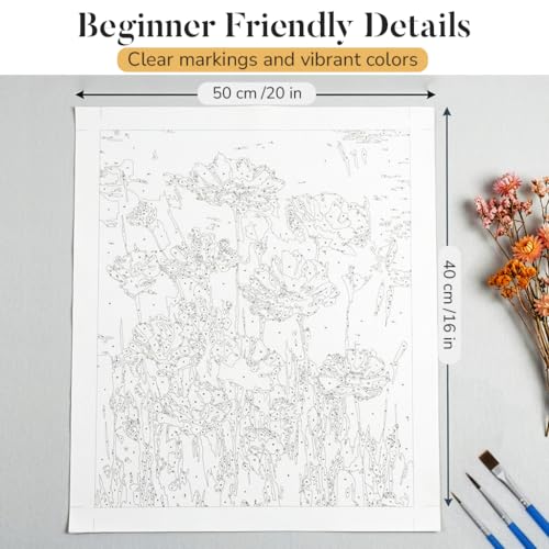 Image of HASTHIP DIY Paint by Numbers Kit for Adults, Pre Printed Floral Canvas with Numbered Acrylic Oil Paints & 3 Brushes, Frameless Wildflower Art Craft Set for Home Wall Decor & Relaxing Hobby, 40x50cm