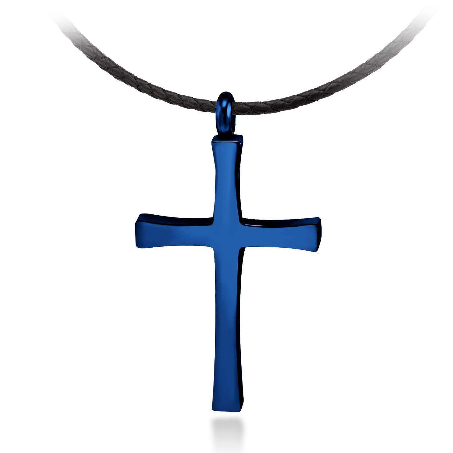 555Jewelry Stainless Steel Cross Necklace for Men - Cross Pendant with 18 Inch Adjustable Black Rope Cord - Mens Cross Necklaces