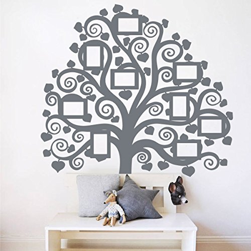 Giant Family Tree Picture Wall Decal  Home Decor Vinyl Art Photo Mural Curly Branch Sticker (Storm Grey, 60x54 inches)