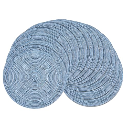 Image of SHACOS Round Braided Placemats Set of 12 Circle Place Mats Cotton Polyester Kitchen Table Mats for Dining Table Wedding Party Decor (Blue Gray, 12)