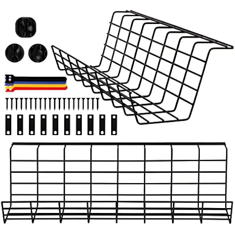 2 Pack Under Desk Cable Management Tray, Ultra-Sturdy Under Desk Storage Perfect for Keeping Desk Cable Tidy, Under Desk Cable Trays for Home Office Cover