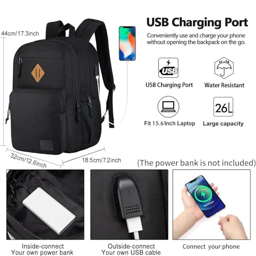 KEOFID Travel backpack for Men and Women, Anti Theft Laptop Backpack with USB Charging Port for Work, Large Bag for College, BLACK BOOK BAG FOR BOYS, GILRS Backpack,Water Resistent の商品画像 1