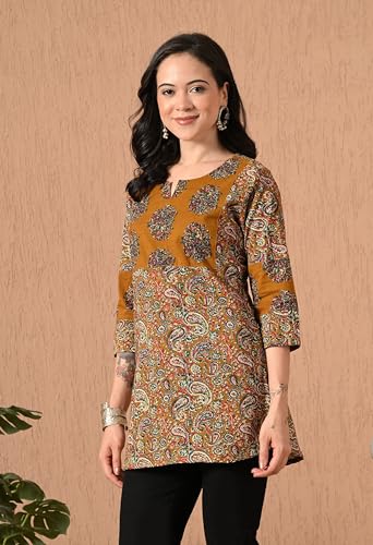 Image of Amazon Brand - Tavasya Women Floral Printed Round Neck Kurta | Everyday Ethnic Wear | 3 /4th Sleeve Top