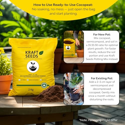 Image of Kraft Seeds Cocopeat 2kg Ready to Use - Organic Coconut Coir Fiber Growing Medium, Cocopeat Powder for Home Gardening & Potted Plants, Potting Soil Mix, 100% Natural Soil Conditioner, Eco-Friendly