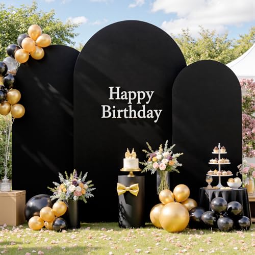 Image of Black Arch Backdrop Cover Set of 3 (7.2ft, 6.6ft, 6ft), Double-Sided Spandex Chiara Arch Frame Covers, Wrinkle-Free Matte Fabric for Wedding Birthday Party Decor (No Stand)