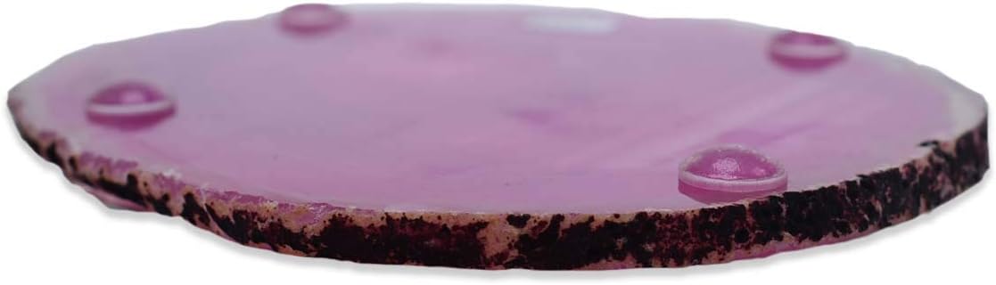 Nature's Decorations Pink Agate Stone Coasters - Set of 4, Polished Geode Drink Mats for Dining & Coffee Table & Kitchen Geode Decor Non-Toxic 3.5-4" Diameter