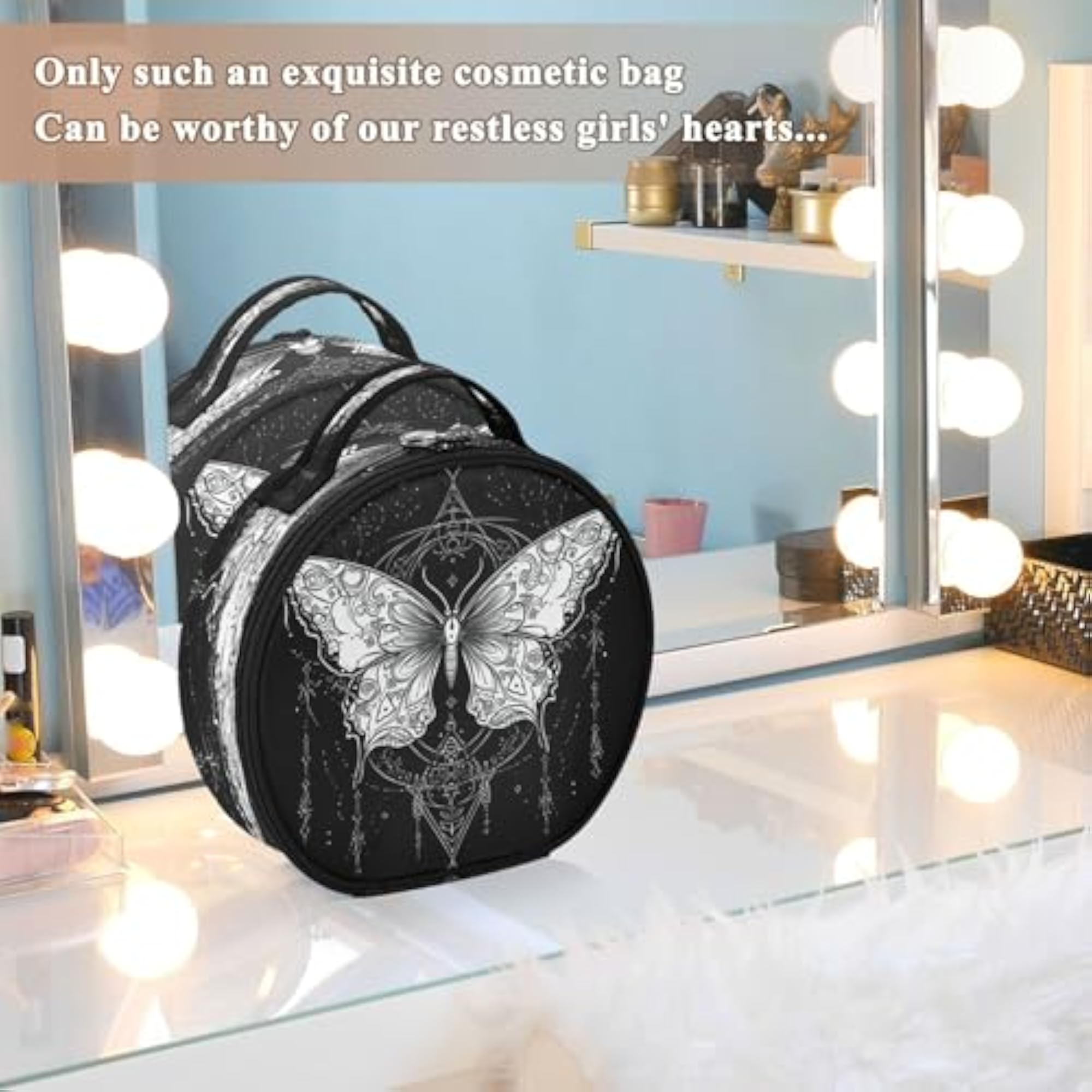 Portable Makeup Case with Adjustable Dividers, Butterfly