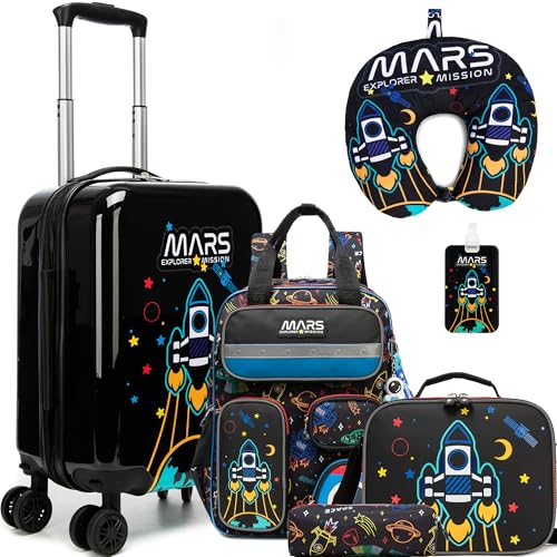 Image of Kid's Luggage Set 5 Piece Suitcase Set 16 inch Hardside Luggage with Spinner Wheels Boys Carry on Luggage Travel Rolling Luggage Airline Approved