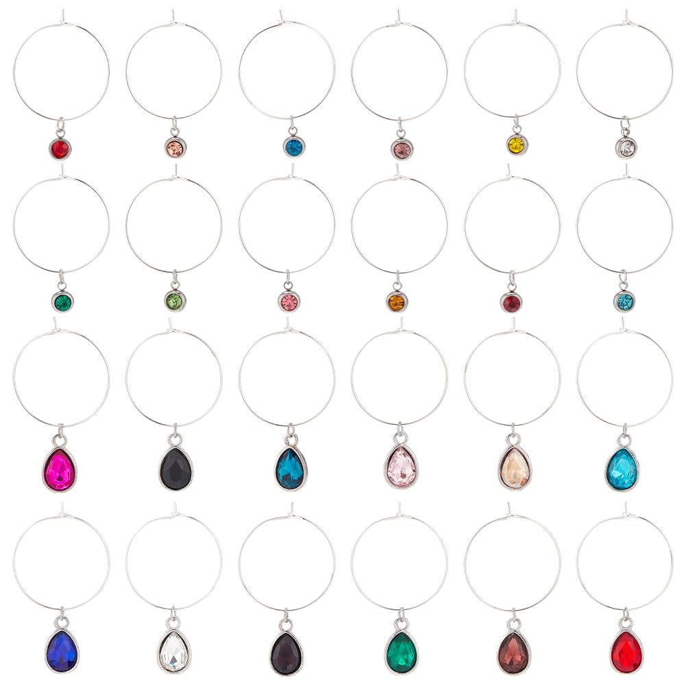 BENECREAT Lot de 24 breloques rondes et plates pour verre à vin, 24 styles, breloques en strass pour réception de mariage, fête sur la plage, marqueur de verre à vin BENECREAT Lot de 24 breloques rondes et plates pour verre à vin, 24 styles, breloques en strass pour réception de mariage, fête sur la plage, marqueur de verre à vin