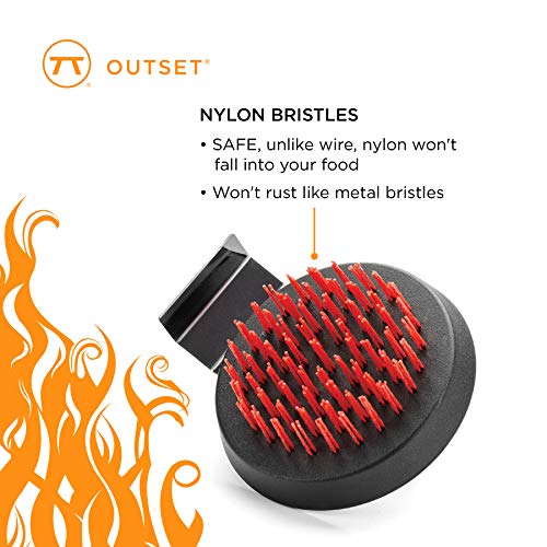 Outset 76621 Himalayan Salt Block, Pizza Stone and Cast Iron Pan Nylon Cleaning Brush with Stainless Steel Scraper, 5 x 4 x 3, Black
