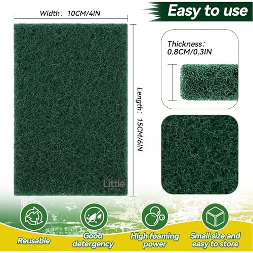 Image of Large Scrub Pad for Utensils, Heavy Duty Super Scrubber to Cleaning Dish, Utensil, Vessel in Kitchen, Home Essentials Items, Big Size 10x15 Cm, Green, Pack of 10