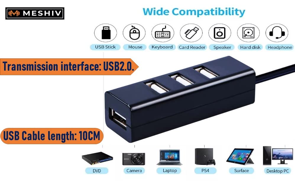 Image of USB C Hub 2.0 (4-in-1) Type C Multiport Adapter for Laptop PC Smartphone Mobile Support Windows 7 /8 /10 MacOS, MacBook pro air (Black)