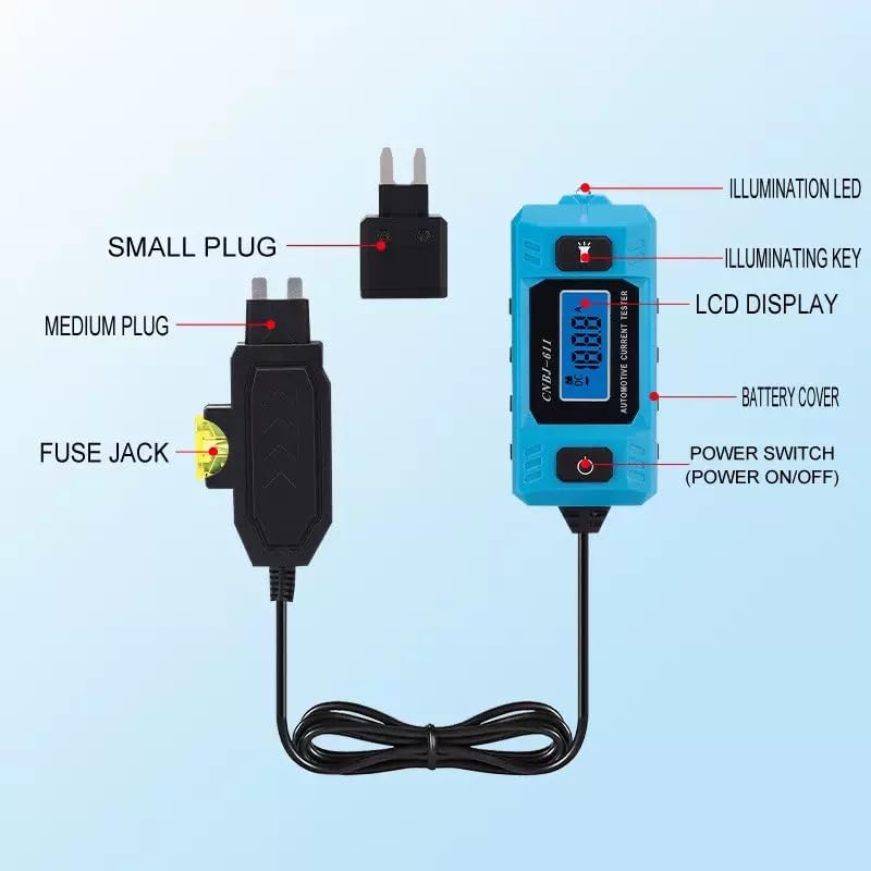 probador de Relay automotriz, Portable High-Precision 20A 48V Car Circuit Probe Tester with Led Display & Front Lighting, Car Relay Fuse Blade Checker for Various Vehicles