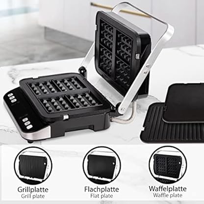 ONVAYA® Kontaktgrill 3 in 1 mit Wechselplatten: Grillplatte, Flachplatte & Waffelplatte | Sandwichmaker | aufklappbar… – Bild 5
