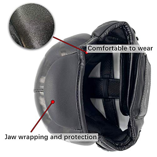 ZHENGTU Boxing Headgear MMA Kickboxing Head Guard Martial Arts PU Leather (Black, M) - Thumbnail 7