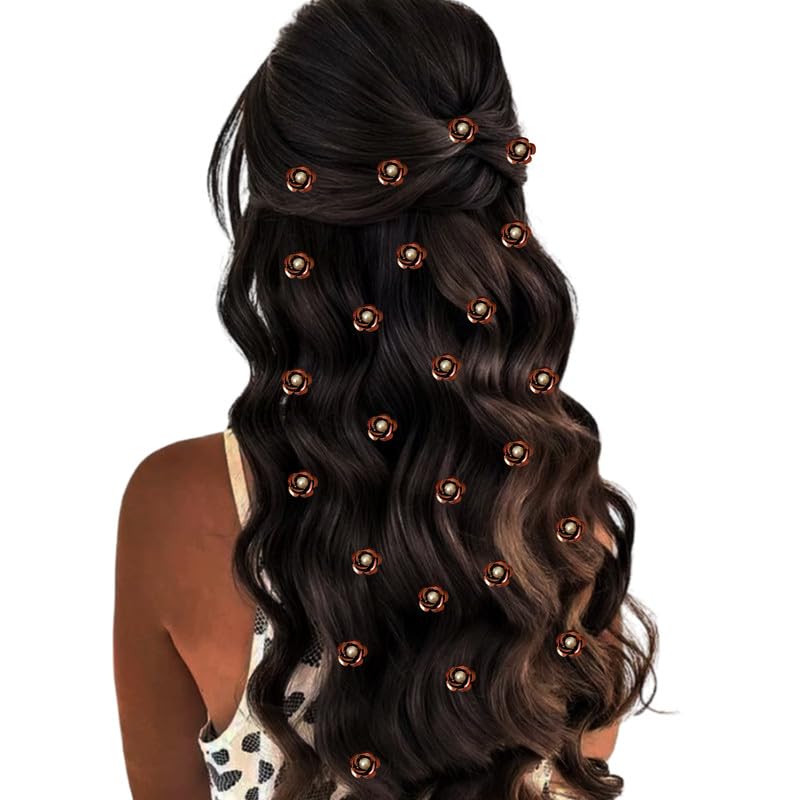 Ansh Rose-Juda Hair Pins: Effortlessly elegant with pearl bead accents. Each pack contains 24 pieces, perfect for easy DIY styling and enhancing your hairstyle_2279_Brown