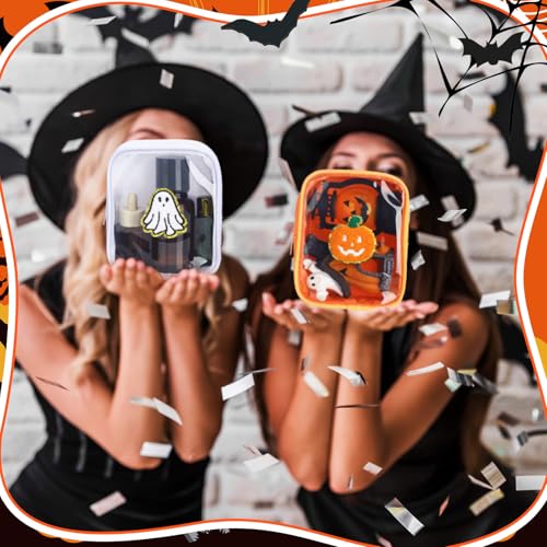 9 Pcs Halloween Pumpkin Ghost Bat Chenille Patches Cosmetic Bags with Zipper Funny Halloween Clear Makeup Bags Gothic Waterproof Coin Purse Party Favors Gift for Women4