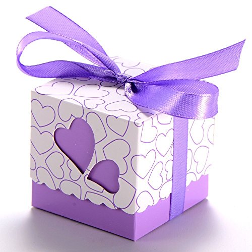 MSCHENZW 100x Boite a Dragee Mariage Coeur Bapteme Decoration Table+ Violet