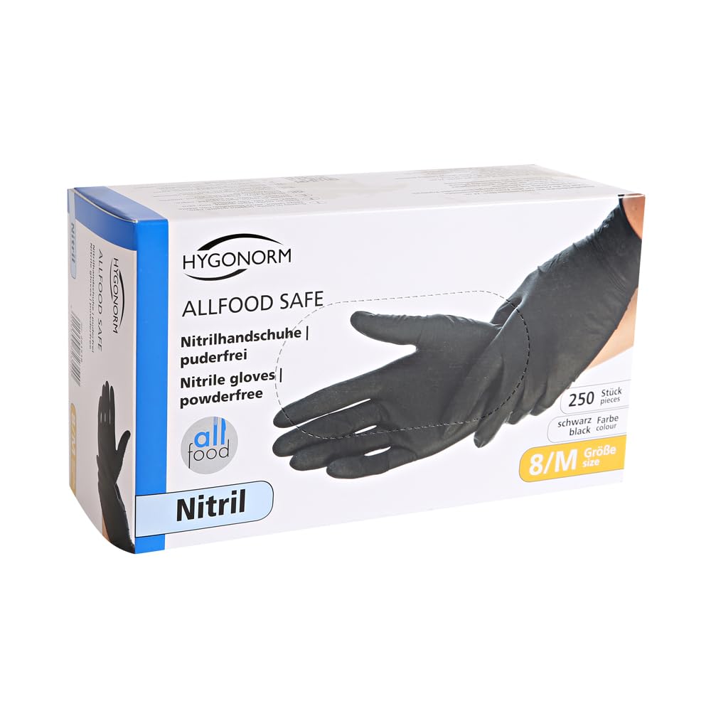 FRANZ MENSCH Hygonorm Nitrilhandschuhe Allfood Safe, schwarz, Gr. 9/L | puderfrei, 2500 Stück, Einmalhandschuhe latexfrei, Einweghandschuhe lebensmittelsicher
