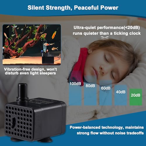 Image of 70GPH Mini Submersible Fountain Pump with LED Lights(260L /H, 3W), Ultra Quiet Aquarium Submersible Water Pump, Adjustable Pond Fountain Pumps for Aquarium, Fish Tank, Pet Fountain (3W)