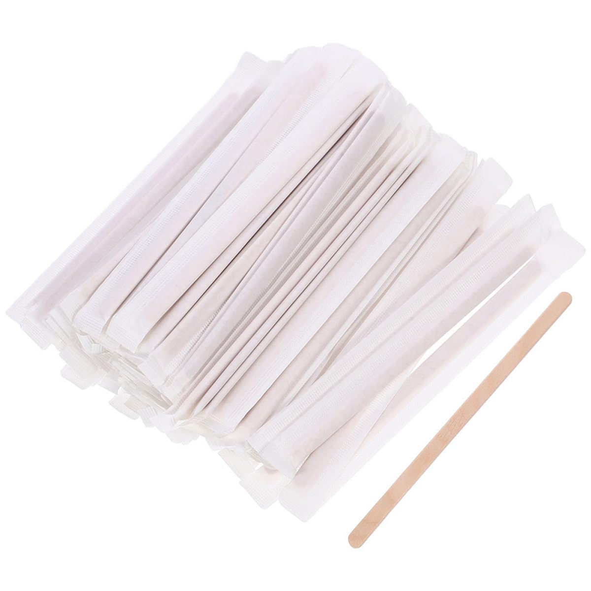 Amosfun 500 Agitadores de Café de Madera Desechables Envueltos Individualmente, 140 Mm X 6 Mm, 500 Unidades Naturales para Mezclar Bebidas, Cócteles y Uso en Cafeterías y Restaurantes