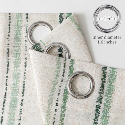 Image of MYSKY HOME Green Striped Patterned Curtains 63 Inches Long Ticking Stripe Pinstripe Farmhouse Linen Blend Curtains for Bedroom Light Filtering Window Drapes, Grommet, 2 Panels, 52 inch Wide