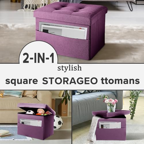 image for LINMAGCO Storage Ottoman Folding Foot Stool Foot Rest with Side Pocket