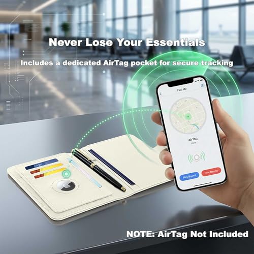 Image of Passport Holder for Travel, RFID Blocking Leather Airtag Wallet for Women Men, Large Passport Cover Essentials Gift, Tickets, Cash, Photo, Sim Card Pen Slot - White