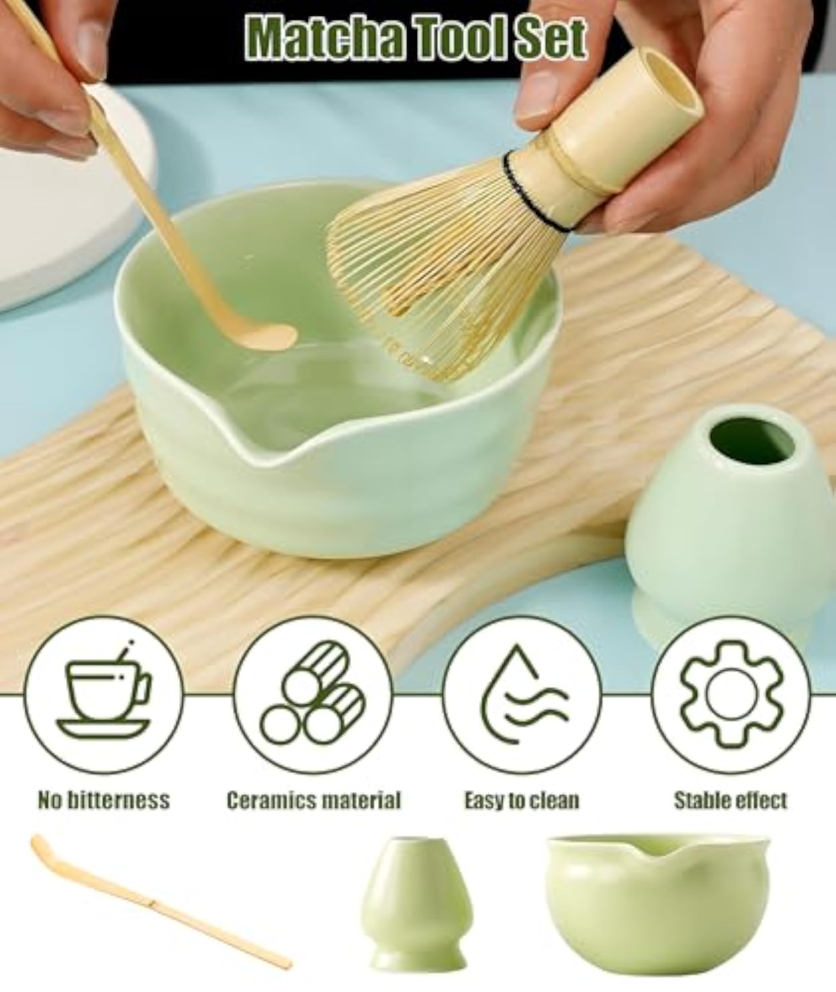 Complete Matcha Tea Set with Bowl and Whisk