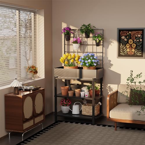 image for FOYUEE Elevated Planter Box with Trellis Raised Garden Bed with Legs O