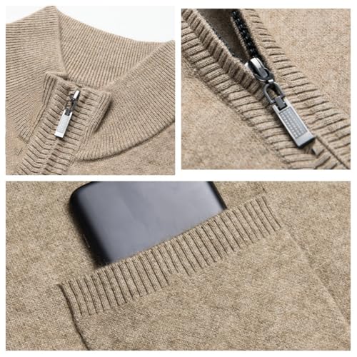 Mens Full Zip Wool Vest Stand Collar Slim Fit Sweater Casual Knitted Cardigan with Pockets3