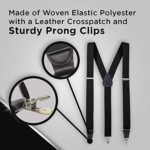 Image of HOLD'EM Suspender for Men Made in USA Y-Back Leather Crosspatch Clip on tuxedo suspenders