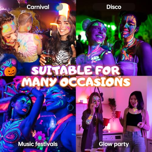 MOWETOO 10 Schwarzlicht Farbe Neon Schminke, Fluoreszierende Farbe Tattoo Stifte Glow in the Dark, Bodypainting Farben UV Stift für Neon Party Schwarzlicht Deko