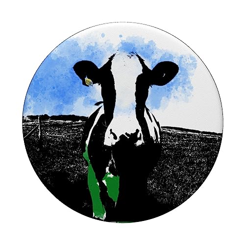 Holstein cow, black and white cow with colour splash PopSockets Swappable PopGrip - Image 3
