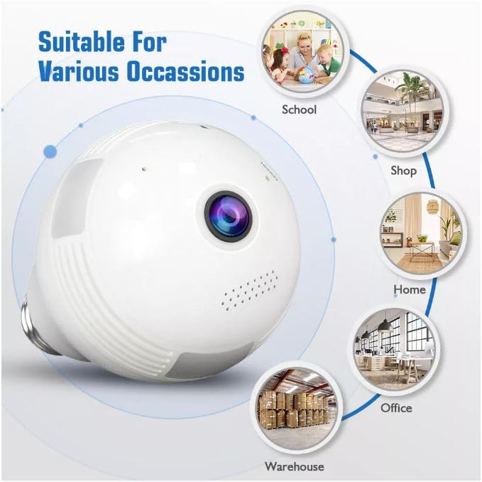 DDLC 1080p WiFi Bulb CCTV cameraWireless PTZ Bulb Shape V380 Pro | Indoor 360&deg; Smart Home Security Camera Light Vision 24x7 Continuous Recording with Motion Sensor LED Lights (Bulb Camera)