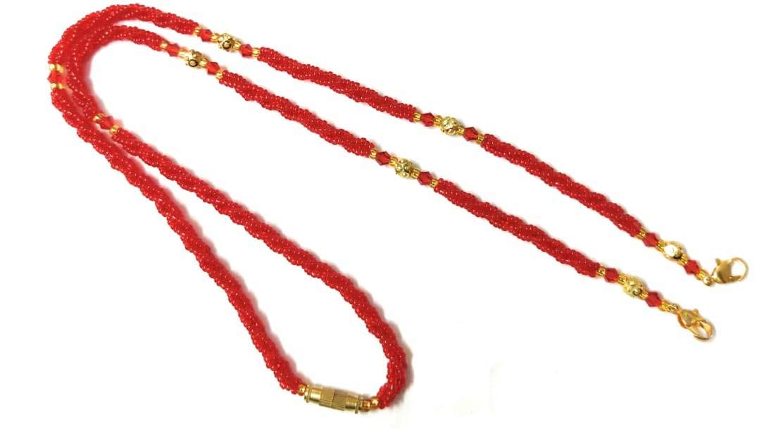 MANMORA Traditional Gold Plated Copper Brass Stylish Red Golden Chain Tanmaniya Chain for Women[Handmade]24 Inches Chain-image-10