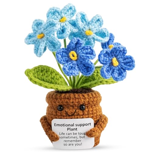 YSFVNP Handmade Crochet Flowers Forget Me Not Gifts Emotional Support Gift for Friends Family Lover Pretty Crochet Flower Small Potted for Desks Bookshelves Bedside Tables