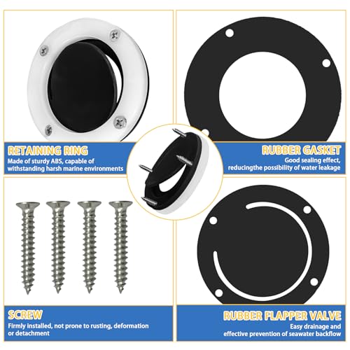 Image of 4Pack 3876-3 Boat Self-Bailing Cockpit Mounted Scupper Valve Kit 2-7 /8 inch