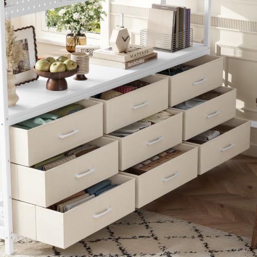 Image of Bellemave Queen Size Loft Bed Frame with Desk and Storage Drawers,White