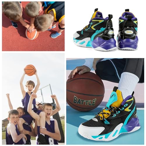 Image of VITUOFLY Kids Basketball Shoes Boys Sneakers Girls Mid-top Sports Shoes | Ankle protection, Non-slip TPR outsole, Cushioned shock-absorbing EVA midsole, Indoor outdoor sports for little & big kids