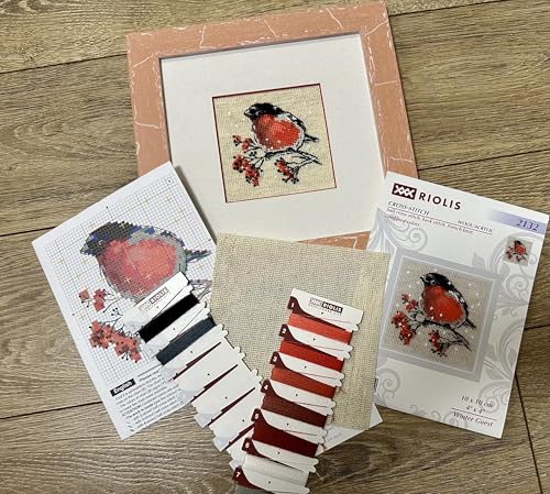 Image of RIOLIS - Winter Guest 2132, Animals Cross Stitch Kits 4 inchx4 inch, Cross Stitch Kits for Beginners & Advanced, Crossstitching Kits Adult, Counted Stitching Kits, Embroidery Kit