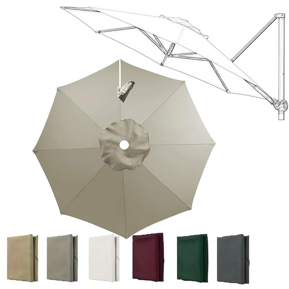 11ft 8Rib Cantilever Parasol Replacement Canopy 10ft 11.5ft Round Offset Umbrella Canopy Patio Yard Pool Parasol Replacement Fabric(Taupe,300cm/10ft)