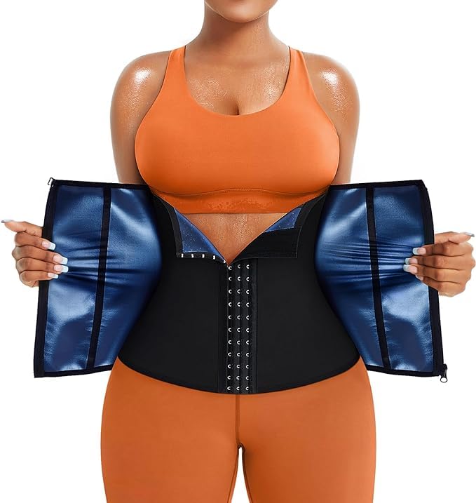 Shopipistic Unisex Sauna Belt for Women Weight Loss Belly Fat, Sweat Belt for Men Fat Burner, Dual Compression Gym Waist Trainer with 3 Row Hook & Eye Closure Corset Belt and Zipper, Blue- Size XL (B0DCP9HKXH) Amazon Price History, Amazon Price Tracker
