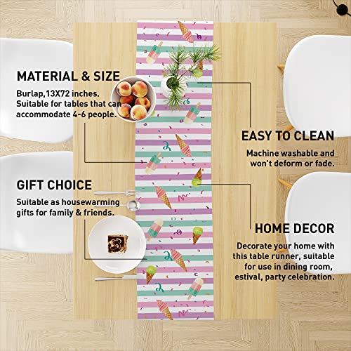 Ice Cream Table Runner, Colorful Stripes Birthday Table Runner Home Decor For Girls Birthday Table Runner Decorations For Holiday Party Baby Shower, Birthday Decorations For Kids Girls Women #TOP1
