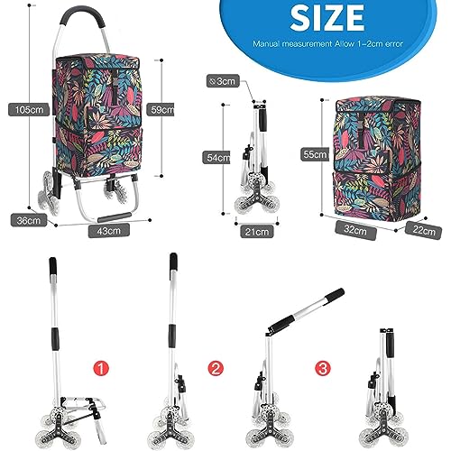 SADOMAIN Aluminium Einkaufstrolley Treppensteiger, Tragfähigkeit 60 kg, Trolly Einkaufswagen Klappbar mit 6 Räder und Abnehmbare Tasche 60L, Wasserdicht (A) – Bild 4