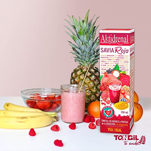 Tongil - Aktidrenal Savia Rote 250 ml - Konzentrat für Pflanzen, rote Früchte, Gemüse, Quinoa, Vitamine und Mineralien - mehr als 35 Nährstoffe zur Tönung, Verjüngung und Bekämpfung von Oxidation
