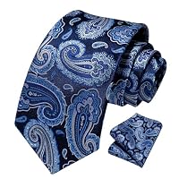 Hisdern Herren Krawatte Blume Paisley Hochzeit Krawatte & Einstecktuch Set Jacquard Blau Krawatten Taschentuch – Ansicht 3