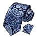 HISDERN Ties for Men Blue Paisley Tie and Pocket Square Set Formal Navy Blue Mens Necktie Handkerchiefs Satin Neckties for Wedding Party