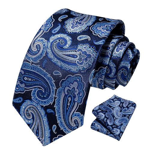 Image of HISDERN Ties for Men Paisley Floral Tie Handkerchief Classic Woven Business Formal Necktie and Pocket Square Set Wedding
