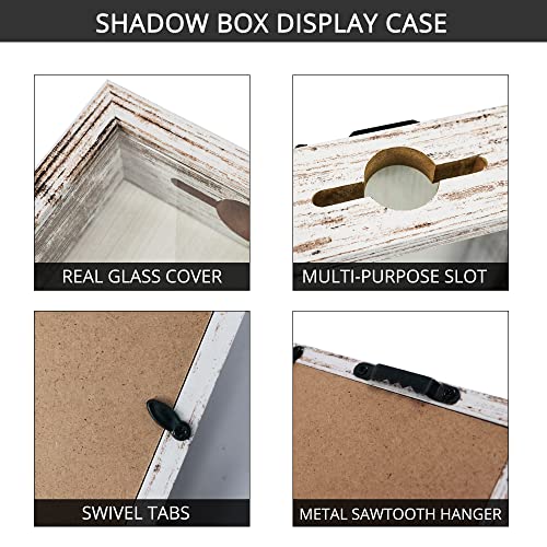 Image of GraduationMall 5x7 Top Loading Shadow Box Frame with HD Glass,Wood Display Case with Slot,1.25 inches Interior Depth,Ideal for Wine Bottle Caps,Tickets,Shells,Stamps and More,White